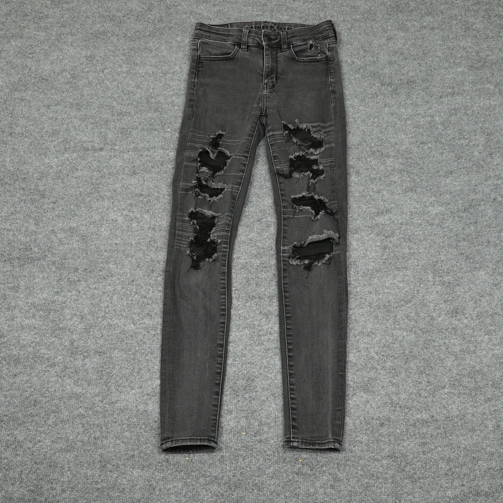 American Eagle Jeans Women Size 0 Black Distressed High Rise Ne(x)t Jeggings
